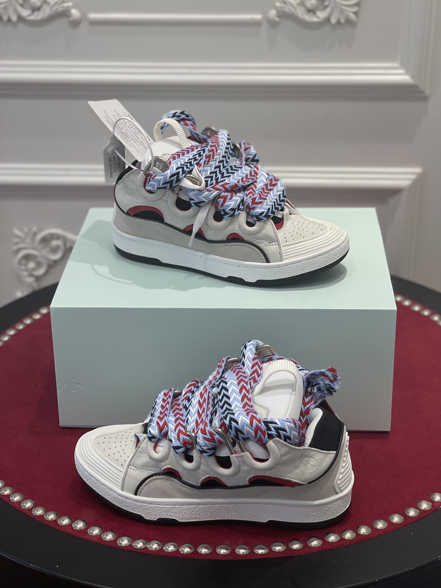 Lanvin Leather Curb Light Grey Blue Black Red FM-SKRK11-DRAG-E221220