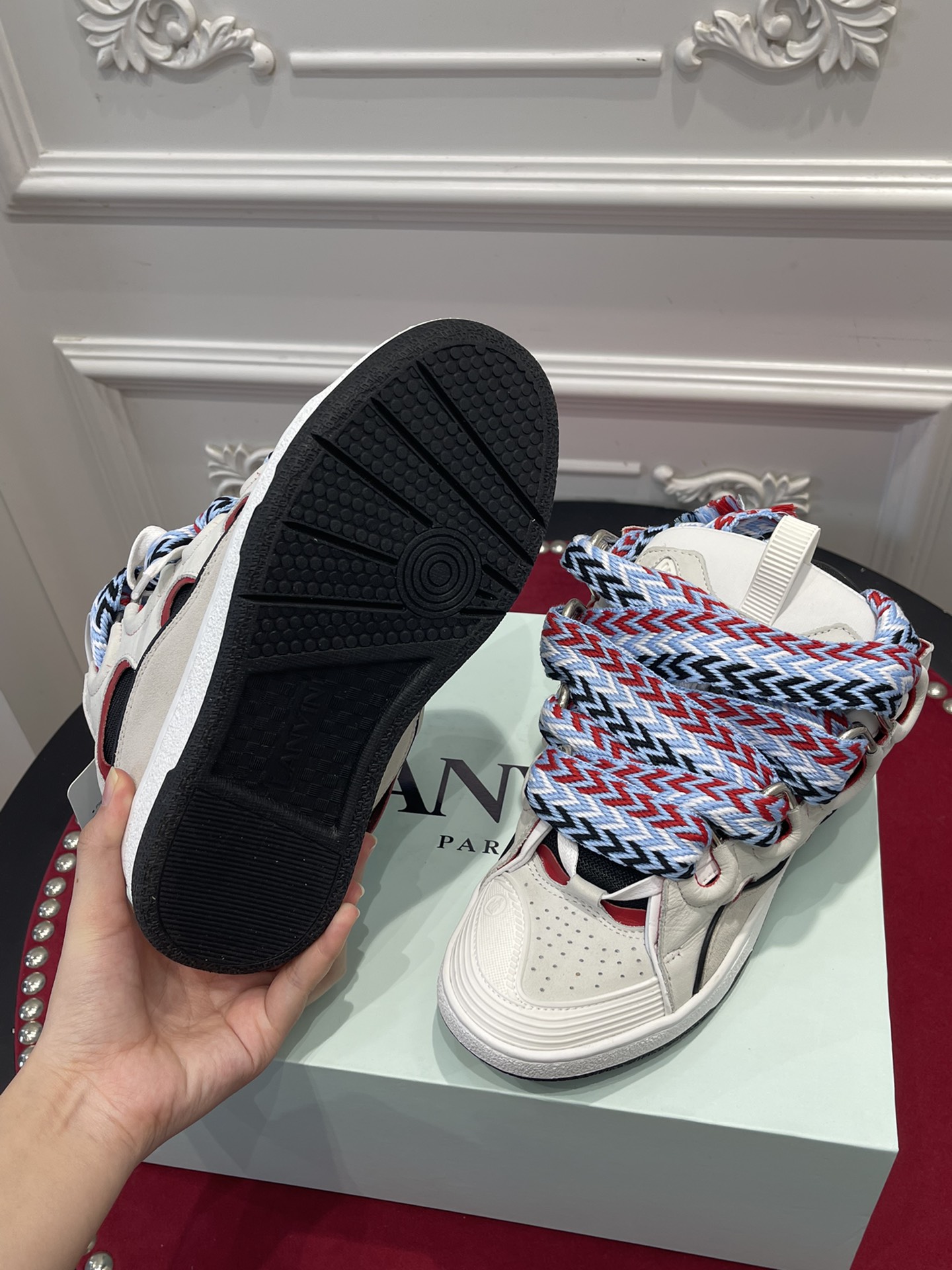 Lanvin Leather Curb Light Grey Blue Black Red FM-SKRK11-DRAG-E221220