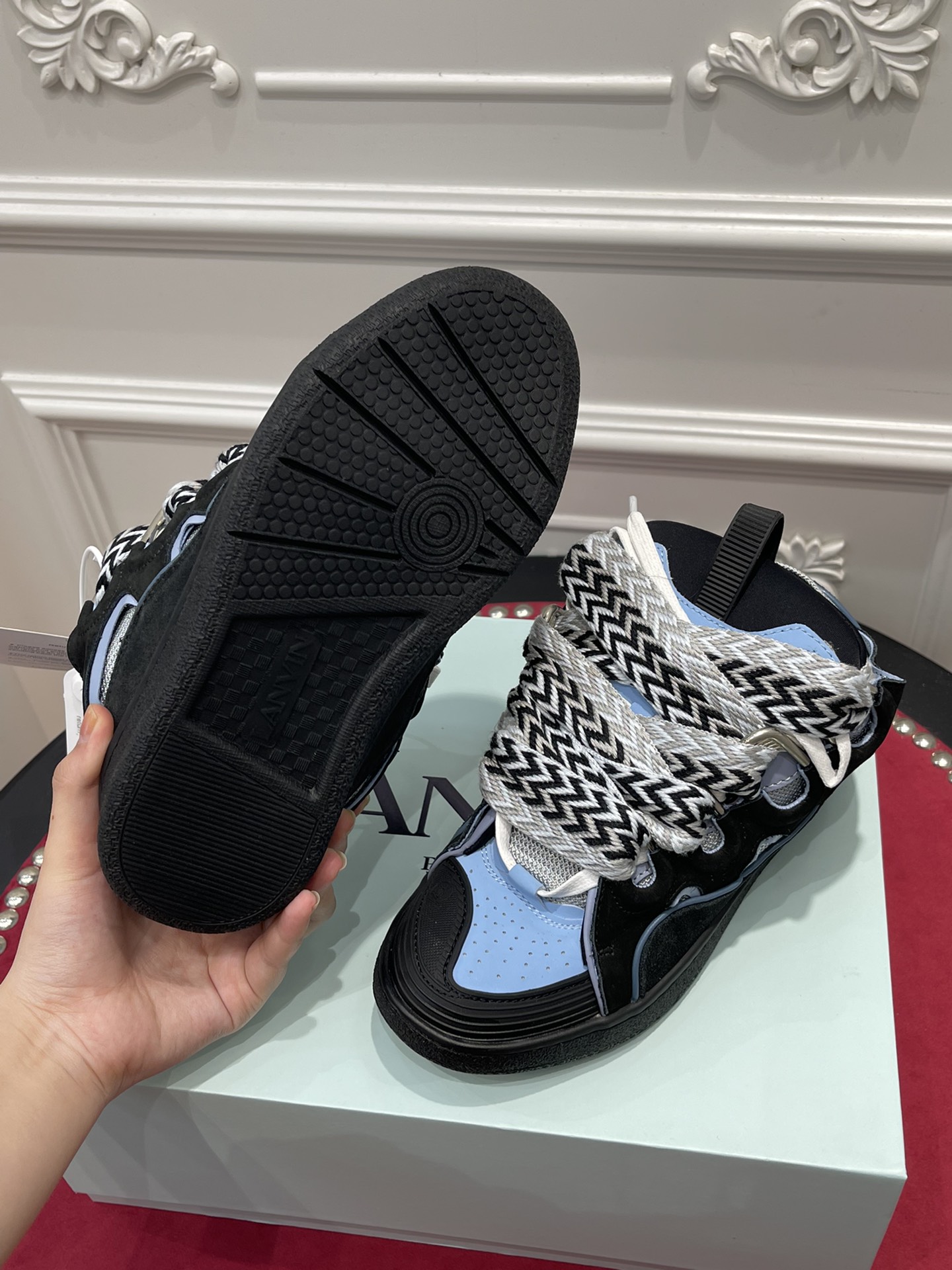 Lanvin Leather Curb Black Light Blue FM-SKRK11-DWSL-P22