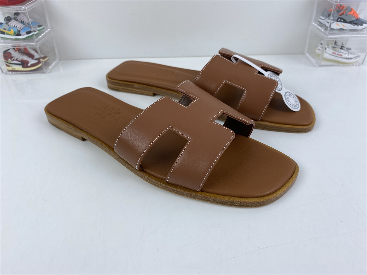Herme Slide Brown Semelle Cuir