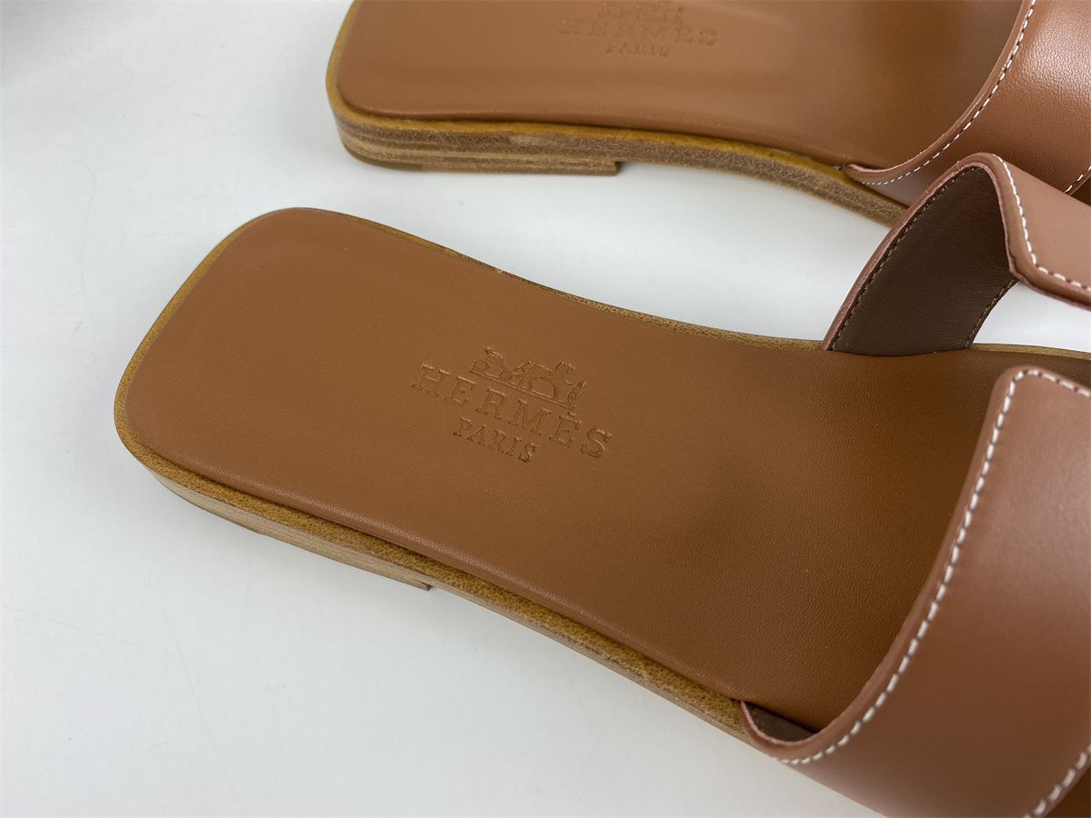 Herme Slide Brown Semelle Cuir