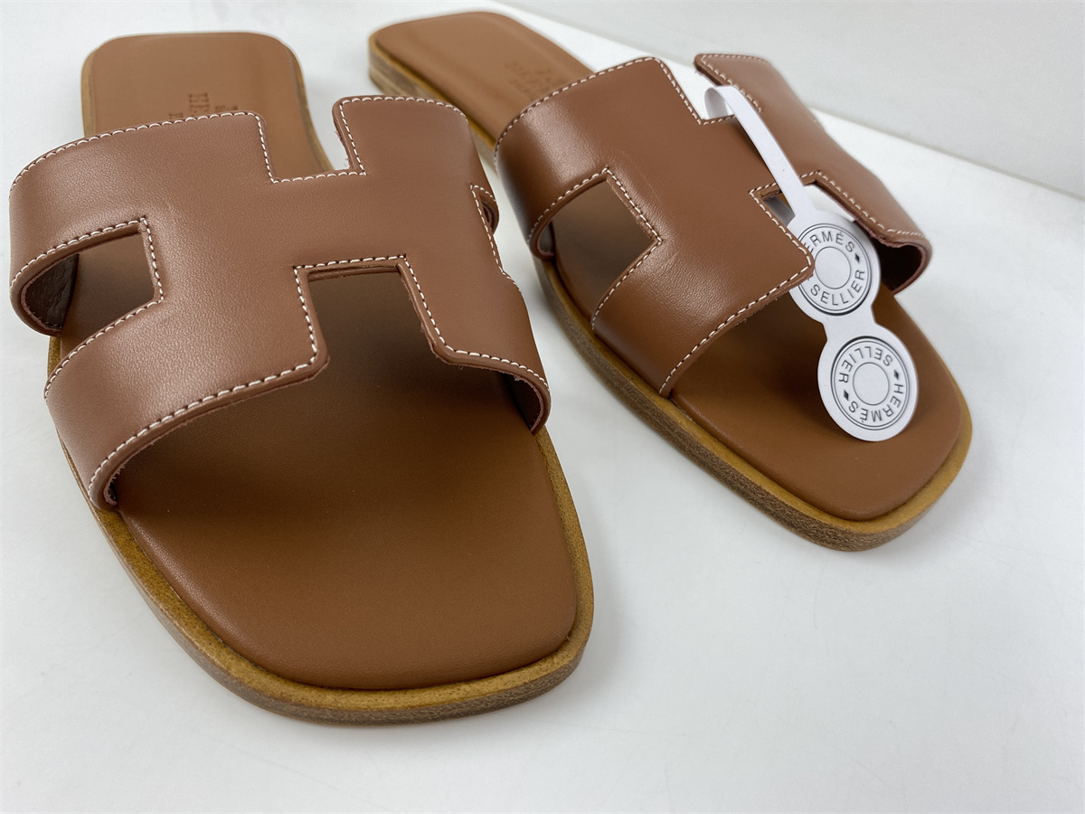 Herme Slide Brown Semelle Cuir
