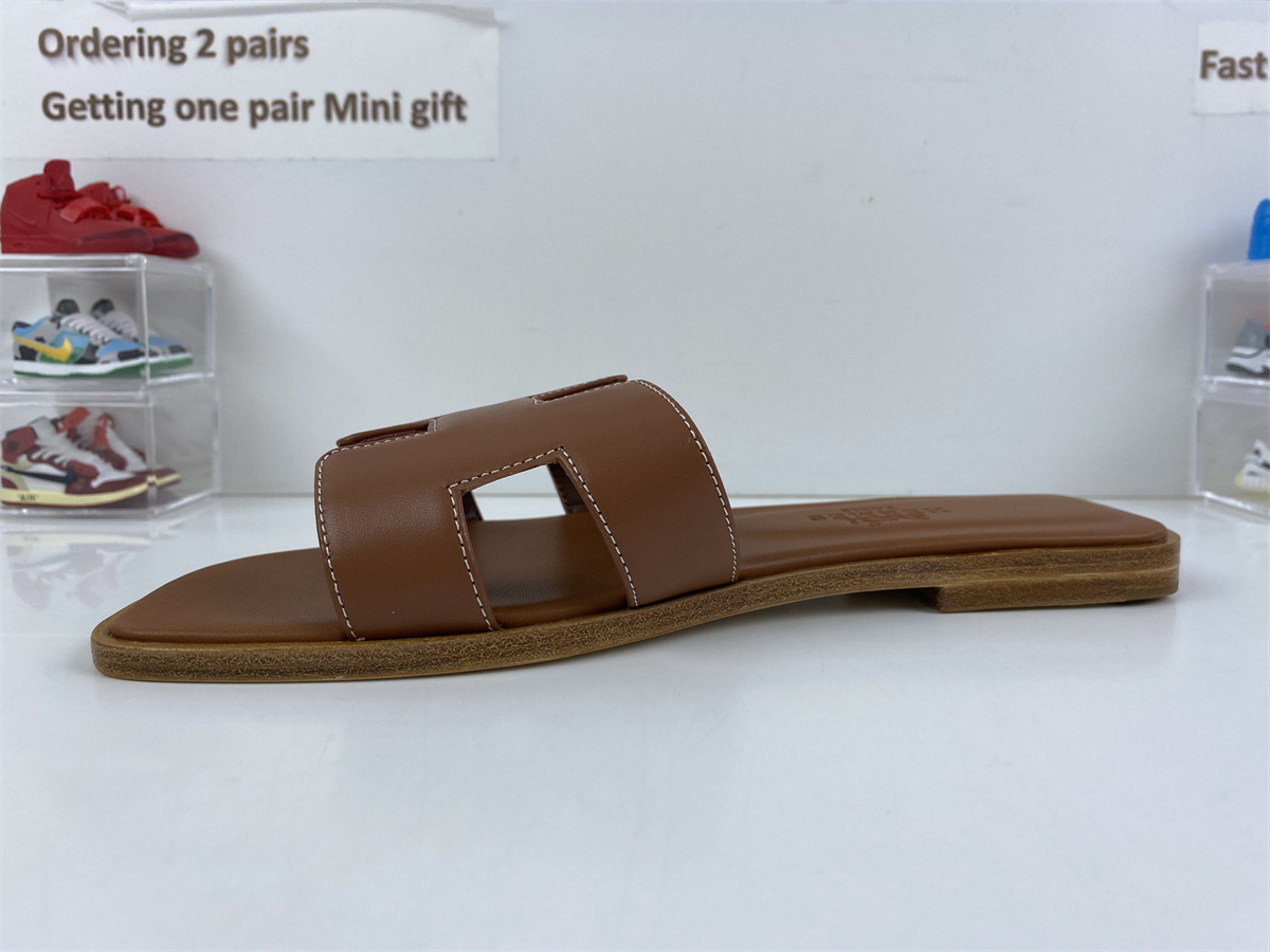 Herme Slide Brown Semelle Cuir
