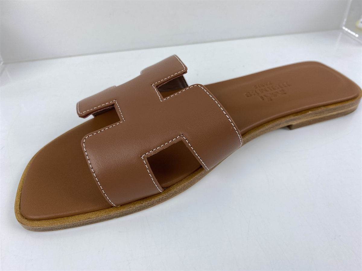 Herme Slide Brown Semelle Cuir
