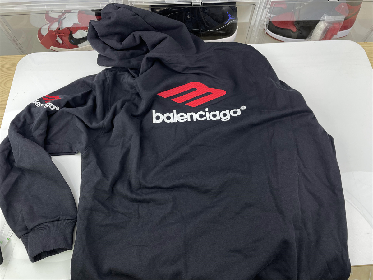 Ba*len*cia*ga big red m logo black hoodie