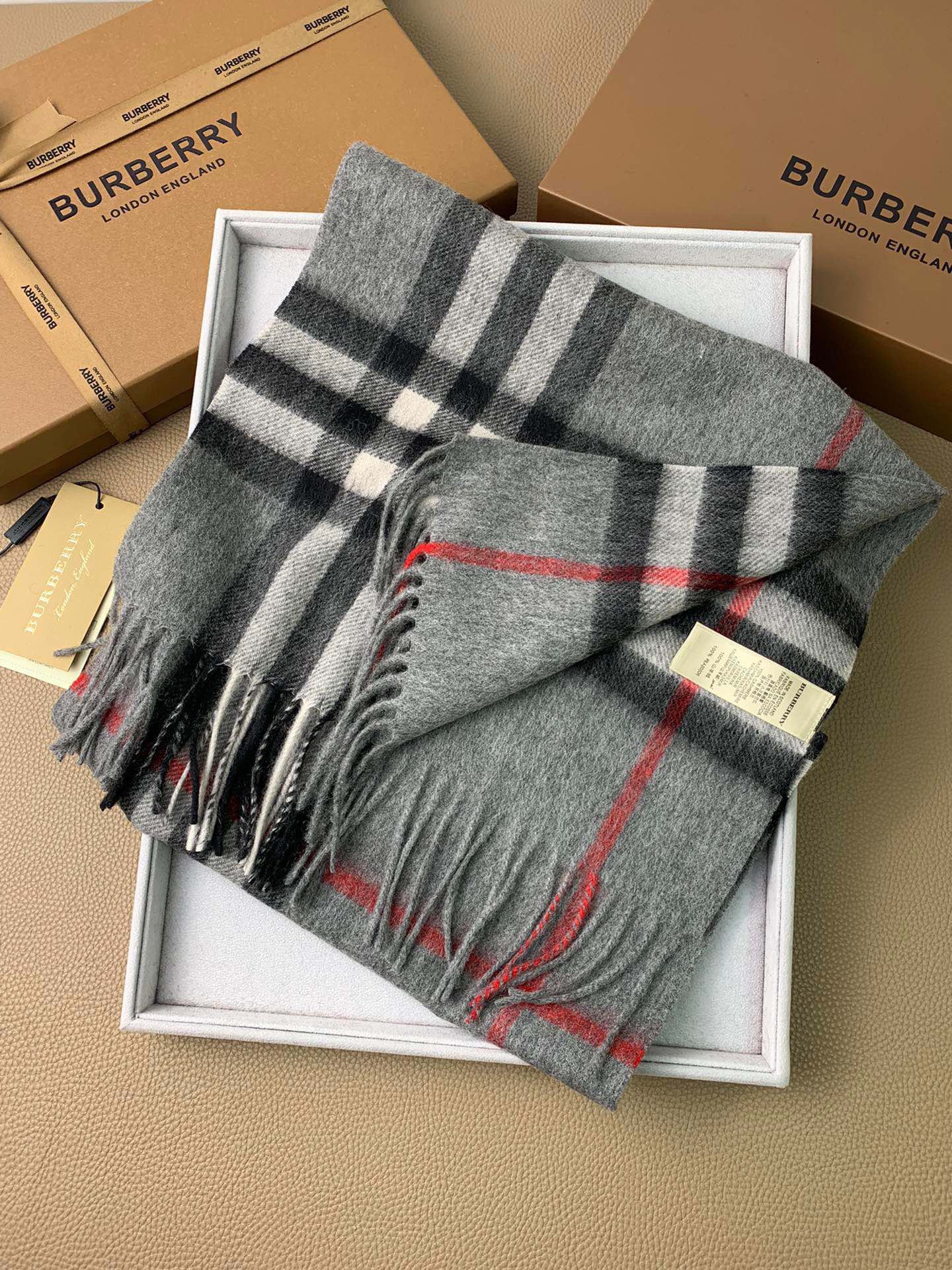 B**rry classical scarf grey red ( 168x 30cm)
